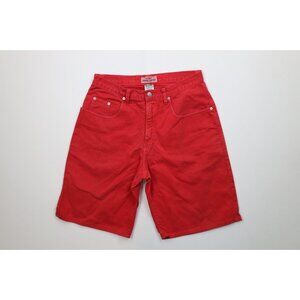 Vintage 90s Guess Mens 31 Distressed Spell Out Denim Jean Shorts Red Cotton USA